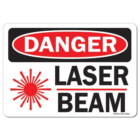 OSHA Danger Decal, Laser Beam W/ Graphic, 5in X 3.5in Decal